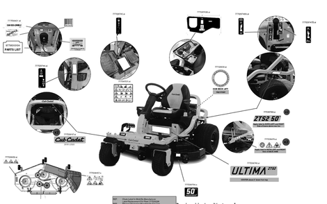Label Map Diagram and Parts List for ZTS2-50KH (17ASGGY2A10)(2023) Cub Cadet Lawn Tractor